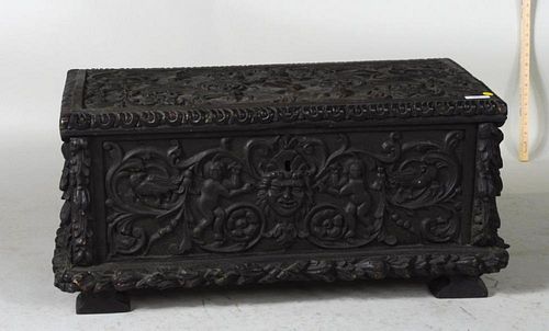 EARLY CONTINENTAL CARVED CHEST,