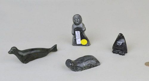 GROUP THREE CARVED & SIGNED INUIT