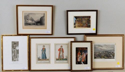 GROUP SIX FRAMED PRINTS, ROMANIAN