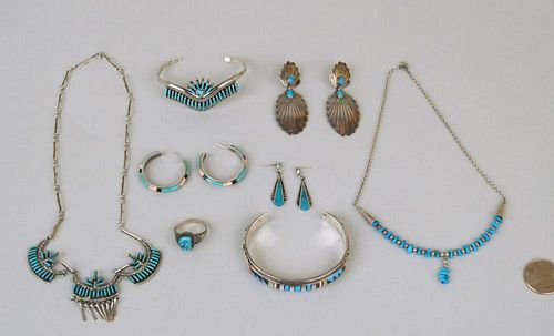 EIGHT NATIVE AMERICAN SILVER &