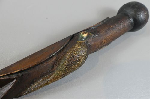 FOLK ART WOOD CANE WITH PHEASANTAntique