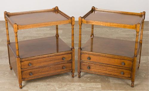 WALNUT TWO TIER END TABLES PAIR  385ddf