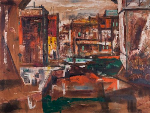VIEW OF BROOKLYN OIL ON CANVASSigned 385ed8