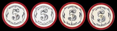 SET OF FOUR 5 SCRIMSHAWED IVORY 385fbb