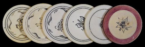 SIX LEAF AND FLOWER SCRIMSHAWED