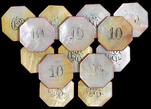 SET OF 14 OCTAGONAL MOTHER OF PEARL 385fda
