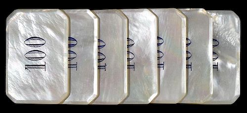 SET OF SEVEN RECTANGULAR MOTHER OF PEARL