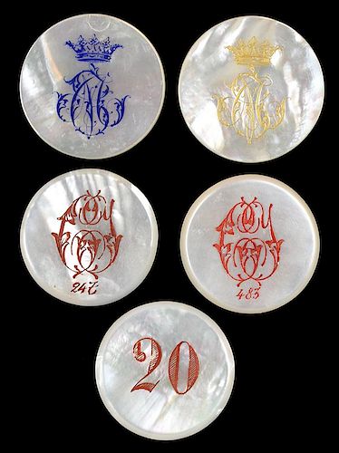 FIVE MISCELLANEOUS MOTHER OF PEARL 385fe6