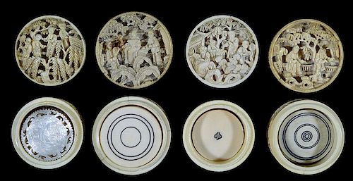 FOUR HIGHLY CARVED IVORY WHIST 38603b