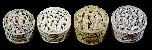 FOUR HIGHLY CARVED IVORY WHIST 38603c