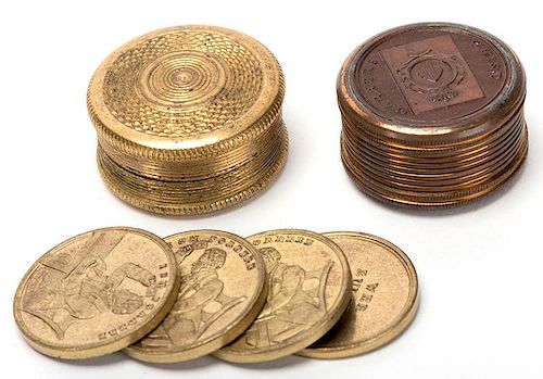 PAIR OF BRASS WHIST COUNTER BOXES.Pair