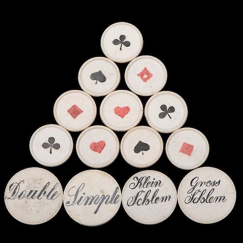 TEN HAND PAINTED IVORY WHIST COUNTERS 386059