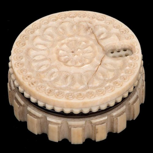 CARVED IVORY WHIST MARKER.Carved