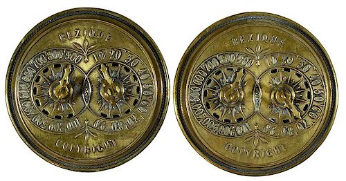 PAIR OF BRASS BEZIQUE MARKERS.Pair