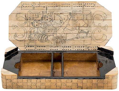 IVORY SCRIMSHAWED CRIBBAGE BOARD 386089