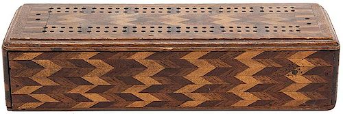 INLAID WOOD CRIBBAGE BOARD.Inlaid Wood