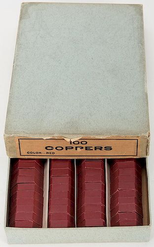 ORIGINAL BOX OF 100 RED FARO COPPERS.Original