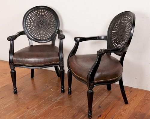 FAUTEUIL CHAIRS PAIR, FAUX CROCODILE