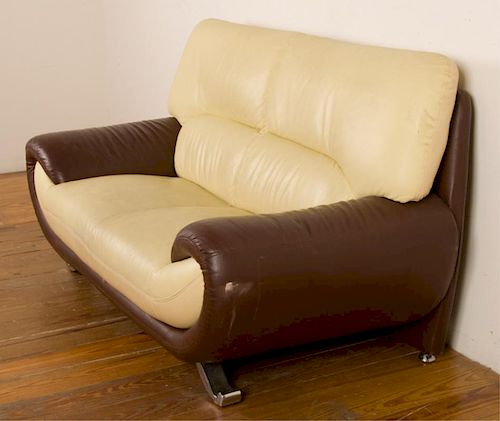LEATHER TWO-TONED CONTEMPORARY LOVESEATLeather