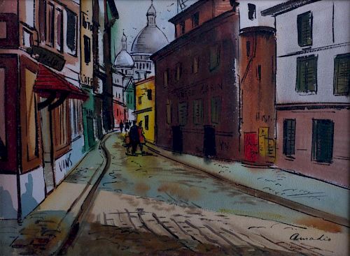 AMADIO STREETSCAPE WATERCOLORSigned 386112