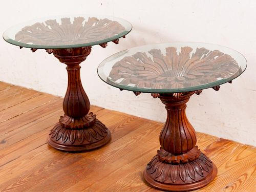 ROSEWOOD CARVED PEDESTAL END TABLES 38610c