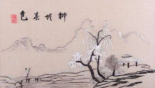 JAPANESE SILK EMBROIDERY, FRAMEDSigned