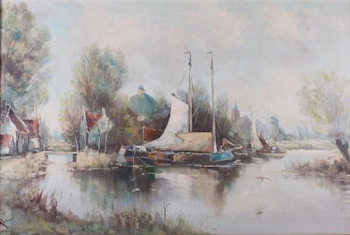 ROLANDS OIL ON CANVAS RIVER SCENESigned 38617c