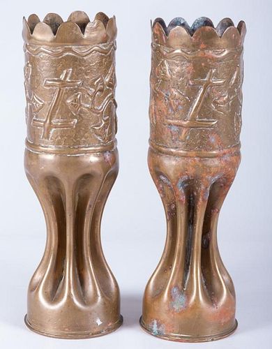 TRENCH ART VASES, PAIRBoth with