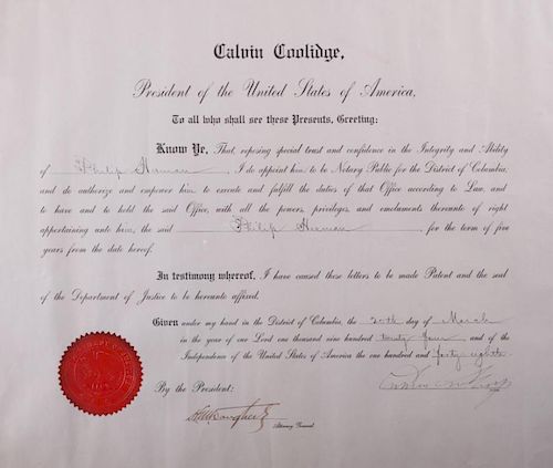 CALVIN COOLIDGE NOTARY APPOINTMENT 386216