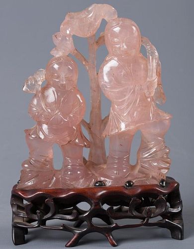 CHINESE CARVED ROSE QUARTZ DOUBLE 38624b