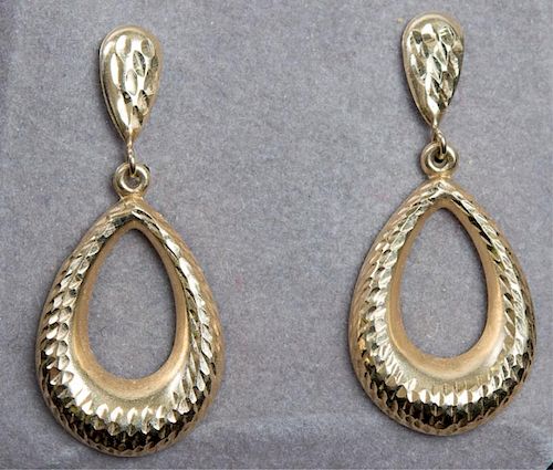 14K GOLD TEAR DROP HOOP W DANGLE 3862d4