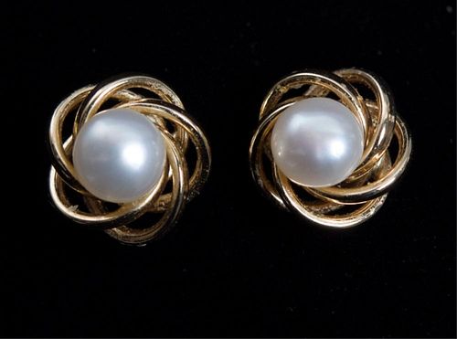 14K GOLD PEARL LOVE KNOT STUD 3862d7