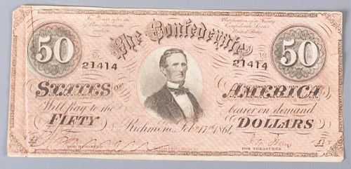 1864 CONFEDERATE $50 BILL, RICHMOND,