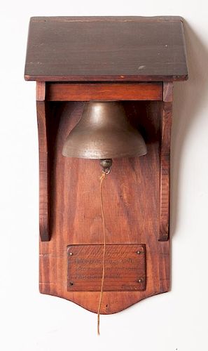 ANTIQUE WOODEN DINNER BELL W/ BYRON