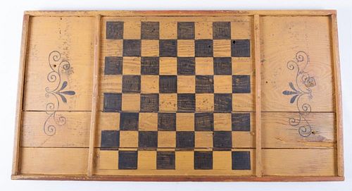 ANTIQUE WOODEN CHECKERBOARDYellow and