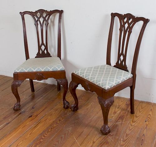 CARVED MAHOGANY SIDE CHAIRS, PAIRPair