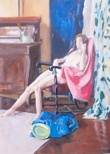 OIL ON CANVAS OF A SEMI NUDE WOMANUnframed 386355