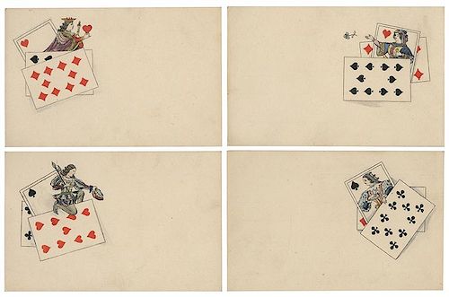 SET OF FOUR POSTCARDS WITH PLAYING CARDS.Set