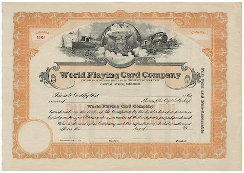 WORLD PLAYING CARD CO STOCK CERTIFICATE World 3864c2