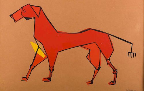 PAUL BROWNING CUBIST DOG WATERCOLOR