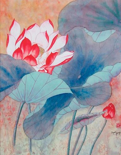 BRYAN YUNG FLORAL WATERCOLORSigned 3865f3