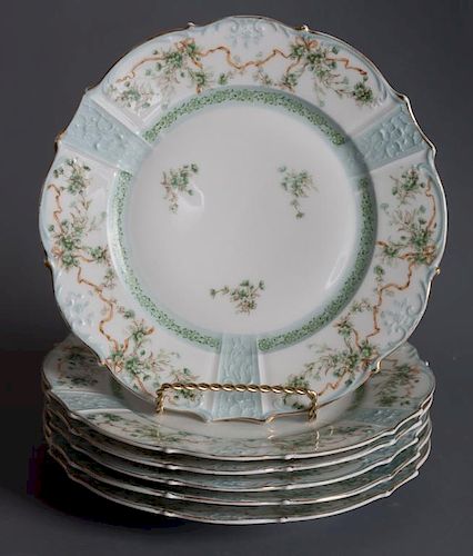 GERMAN CHINA PLATES, SIX (6)With teal