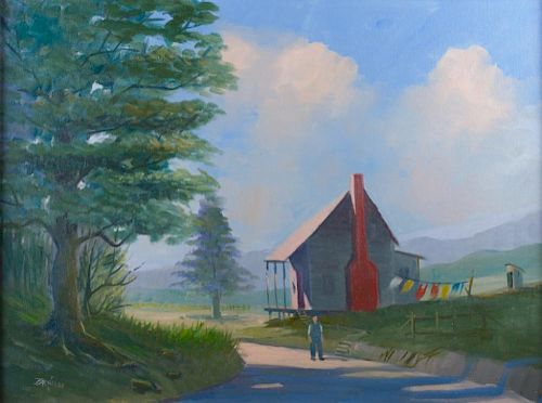 OIL ON CANVAS COUNTRY SCENEMarked 38668b
