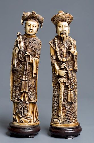 CHINESE CARVED BONE EMPEROR & EMPRESS,