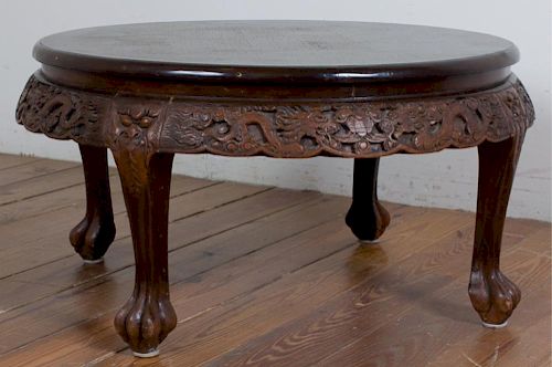 E 20TH C CARVED CHINESE ROUND TABLEEarly