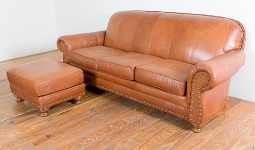 TEMPLE INC LEATHER COUCH OTTOMANTemple 386732