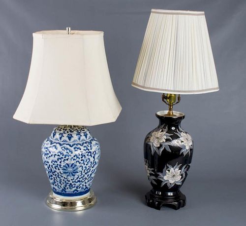 CERAMIC URN STYLE LAMPS, TWO (2)One
