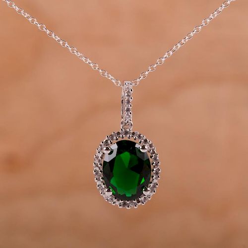 STERLING SILVER LAB EMERALD PENDANT 386744