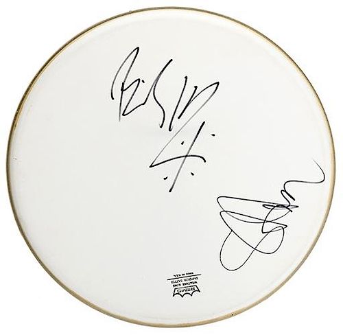 GROUP OF NINE DRUM HEADS SIGNED