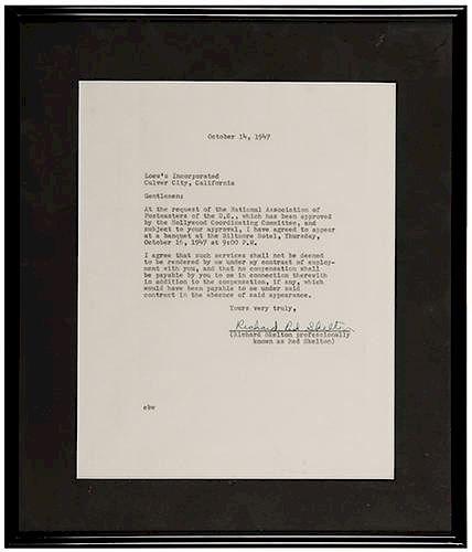 RED SKELTON SIGNED LETTER OF AGREEMENT Red 3868f6